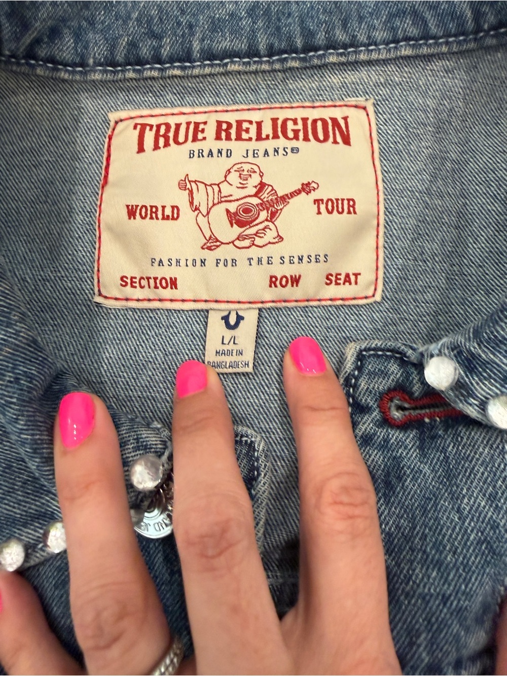 True Religion Jesse Trucker Denim Jacket with Stud Detail Large - Picture 3 of 11